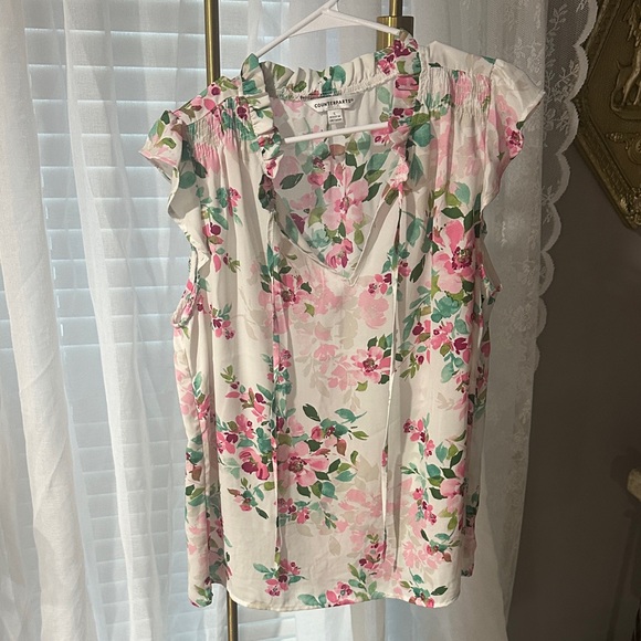 Counterparts Tops - Counterparts White Floral Sleeveless Blouse